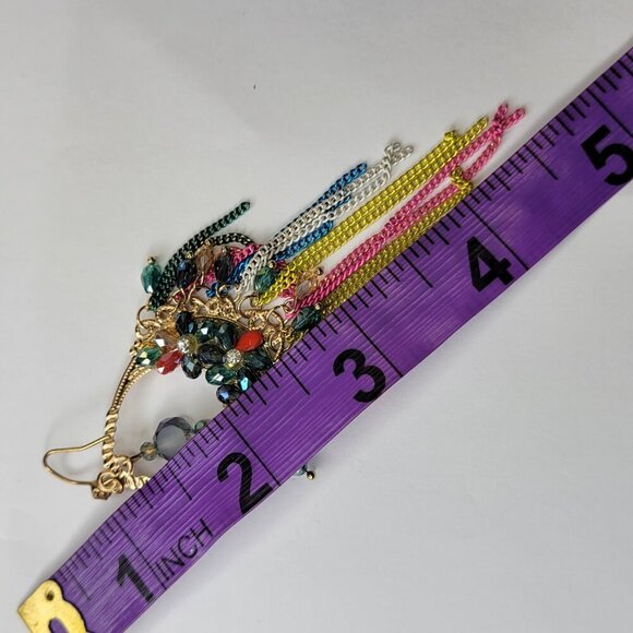 Colourful Crystals Long Tassel Earrings - Picture 6 of 7